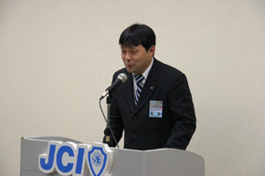 出向者報告をする京都ブロック協議会 山添総務情報委員長